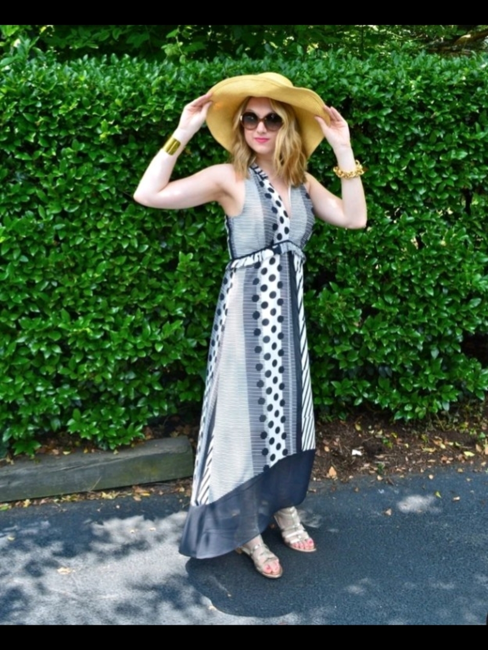 Maeve Anthropologie Black White Mixed Print Halter Hi-Low Maxi Dress